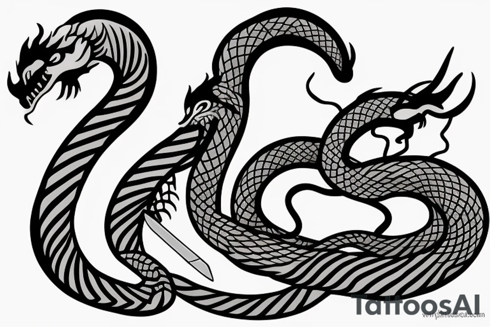 Serpent dragon wrapping around a sword tattoo idea