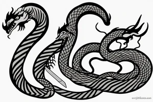Serpent dragon wrapping around a sword tattoo idea