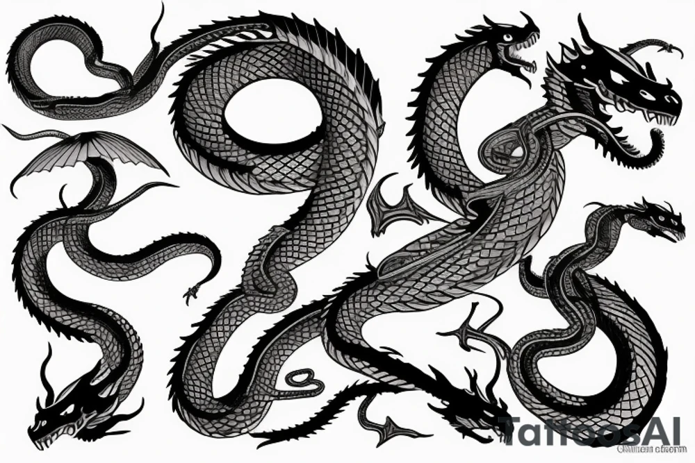 Serpent dragon wrapping around a sword tattoo idea