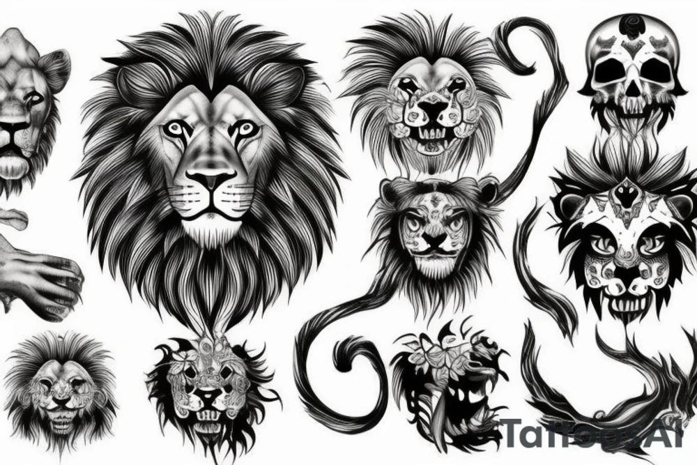 lion, skull, fire tattoo idea