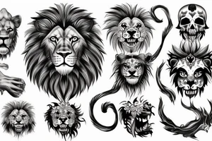 lion, skull, fire tattoo idea