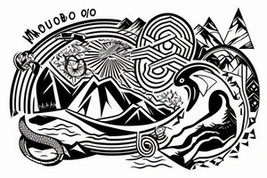 Mountain scene with ouroboros behind it tattoo idea