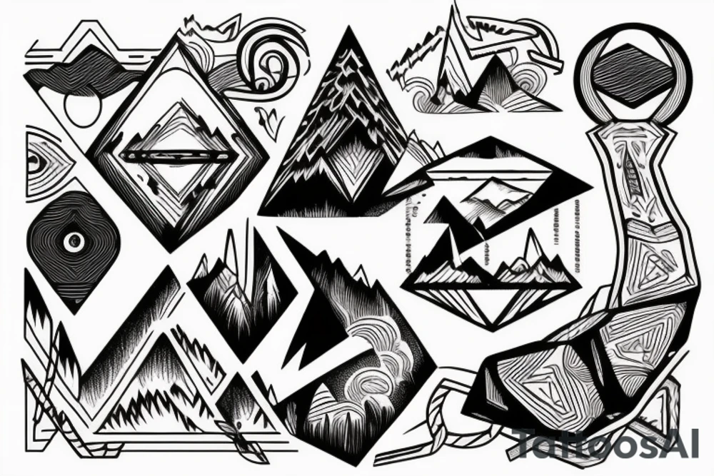 Mountain scene with ouroboros behind it tattoo idea