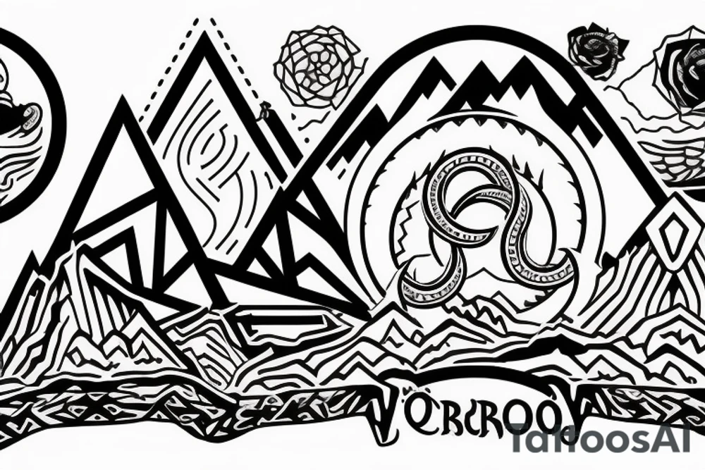 Mountain with ouroboros behind it tattoo idea
