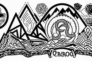 Mountain with ouroboros behind it tattoo idea