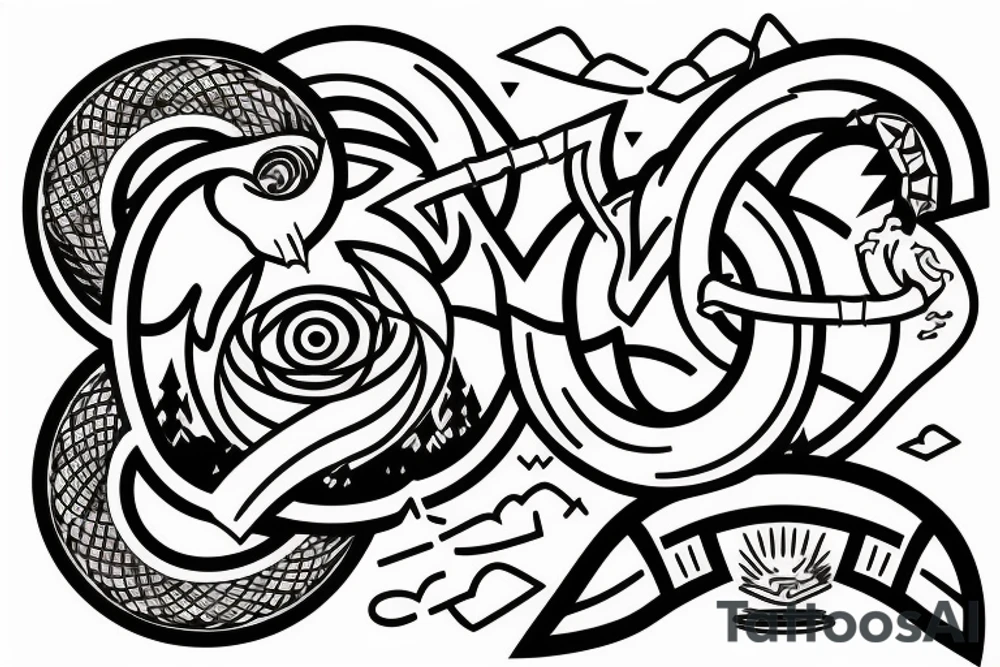 Mountain with ouroboros behind it tattoo idea