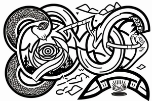 Mountain with ouroboros behind it tattoo idea
