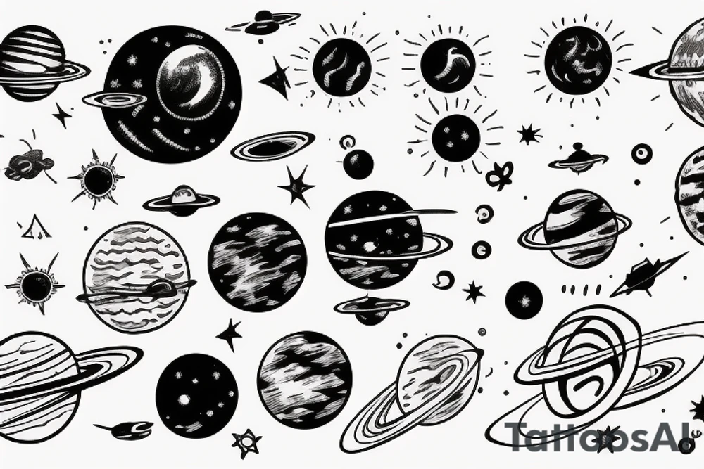 solar system lined up tattoo idea