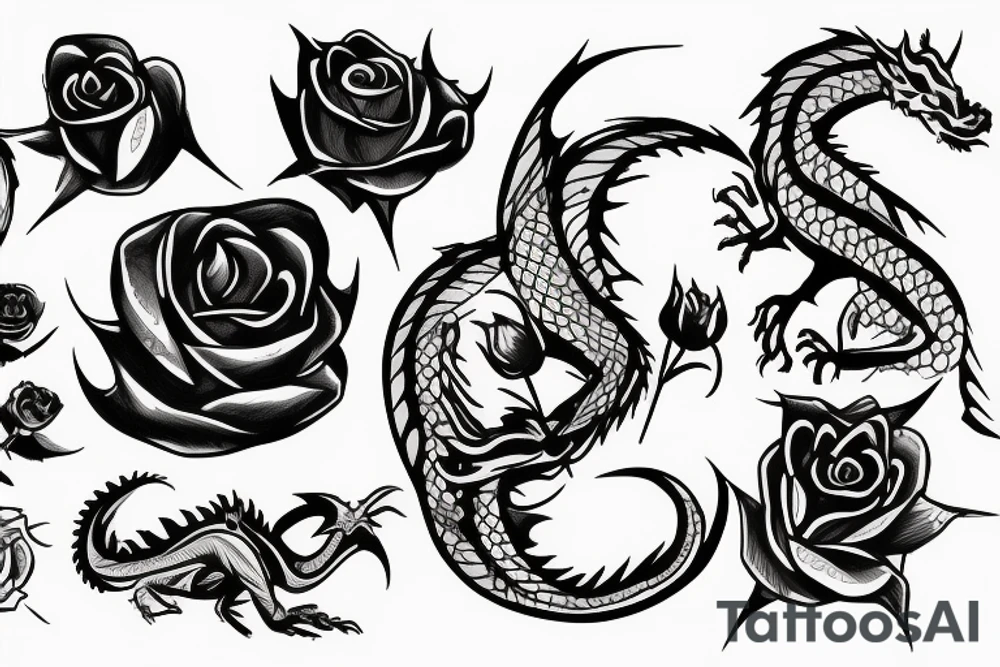 Dragon with a rose tattoo idea