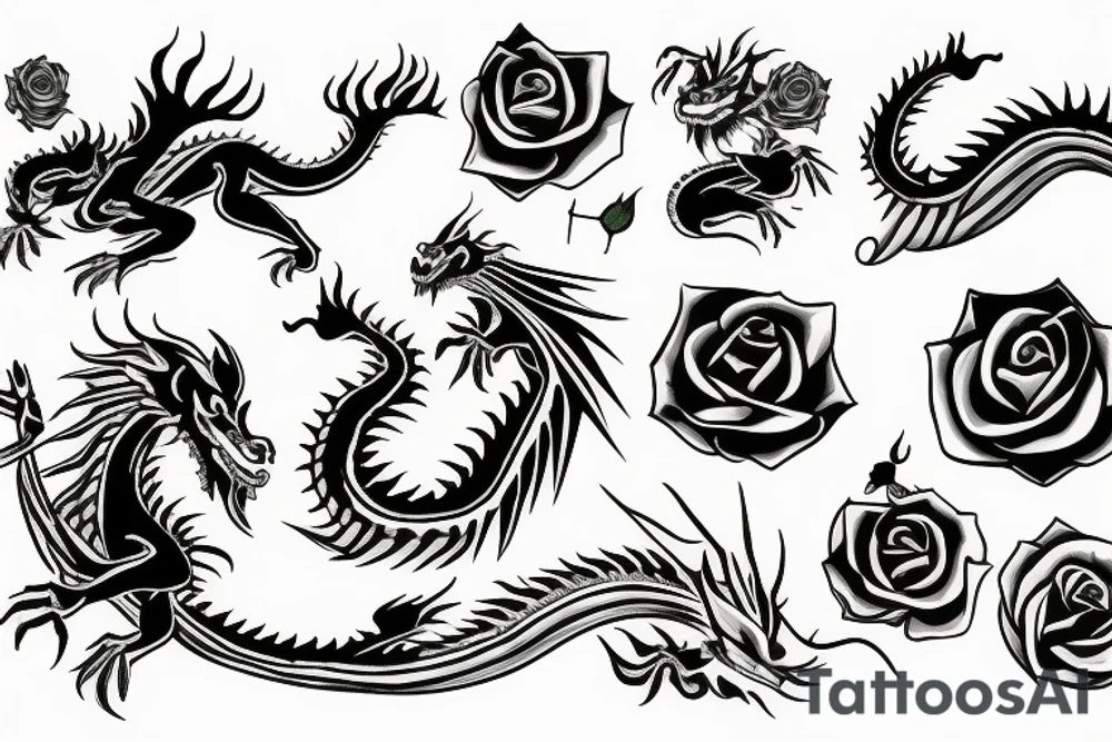 Dragon with a rose tattoo idea