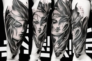 Angry warrior, messy hair, smoke around tattoo idea