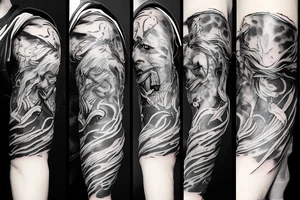 Angry warrior, messy hair, smoke around tattoo idea