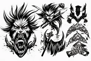 Angry warrior, messy hair, smoke around tattoo idea