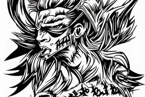 Angry warrior, messy hair, smoke around tattoo idea