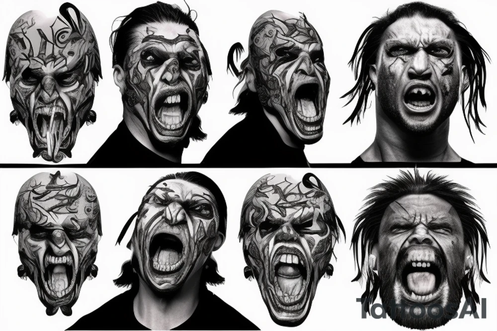Ultra realistic silvester stalone face as angry warrior shouting with lots of smoke around tattoo idea