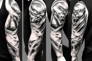Ultra realistic silvester stalone face as angry warrior shouting with lots of smoke around tattoo idea