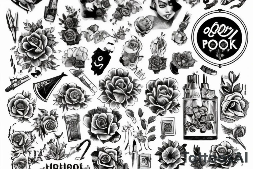 череп и роза олд скул tattoo idea