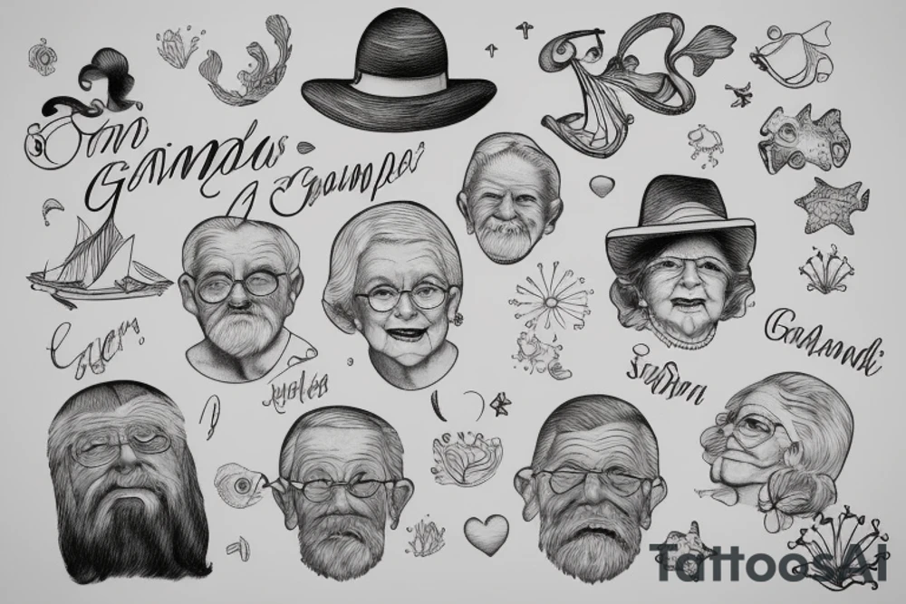 Grandparents looking at the ocean tattoo idea