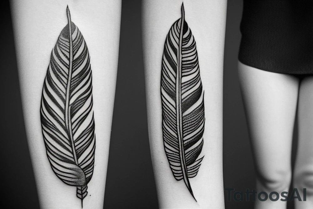 A feather with a symbolic number six tattoo idea