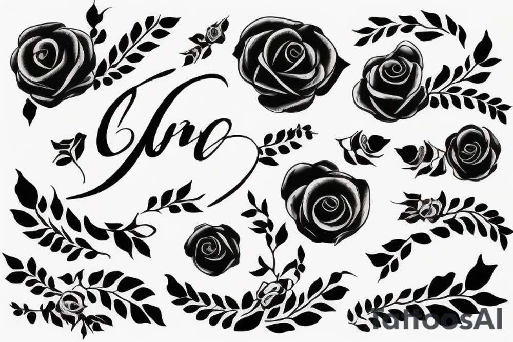 two cursive B signature with rose tattoo idea