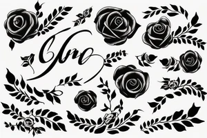 two cursive B signature with rose tattoo idea