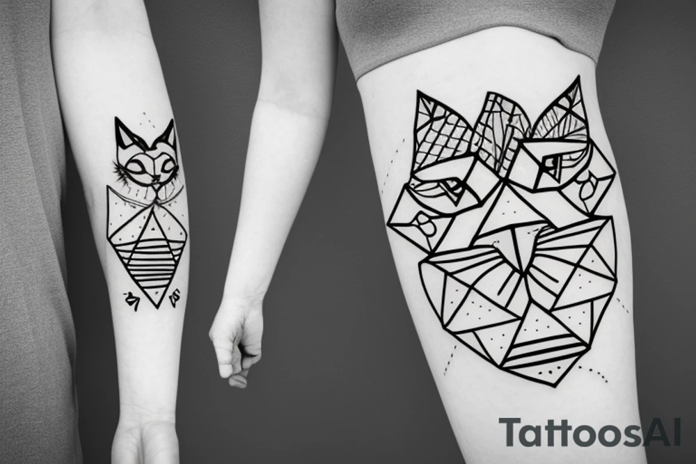 Grey cat with black lines on the face tattoo idea