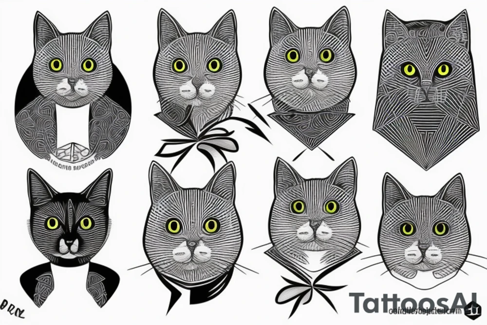 Grey cat with black lines on the face tattoo idea