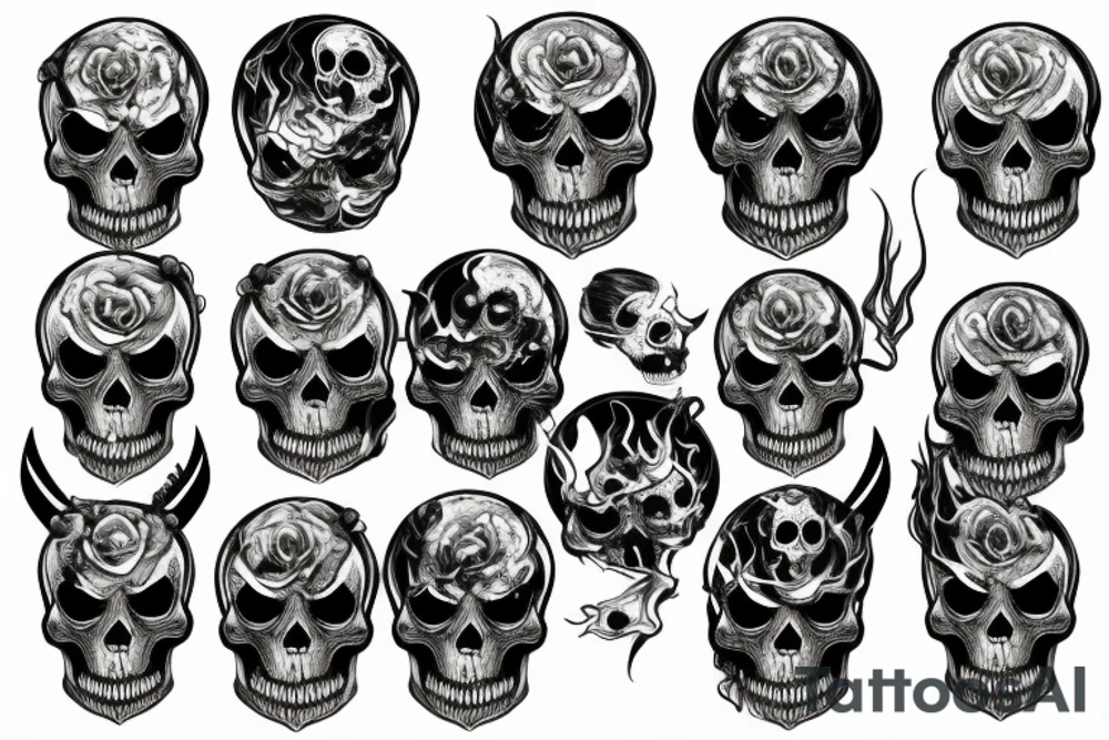shining eyes skull on fire crazy tattoo idea