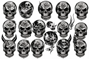 shining eyes skull on fire crazy tattoo idea
