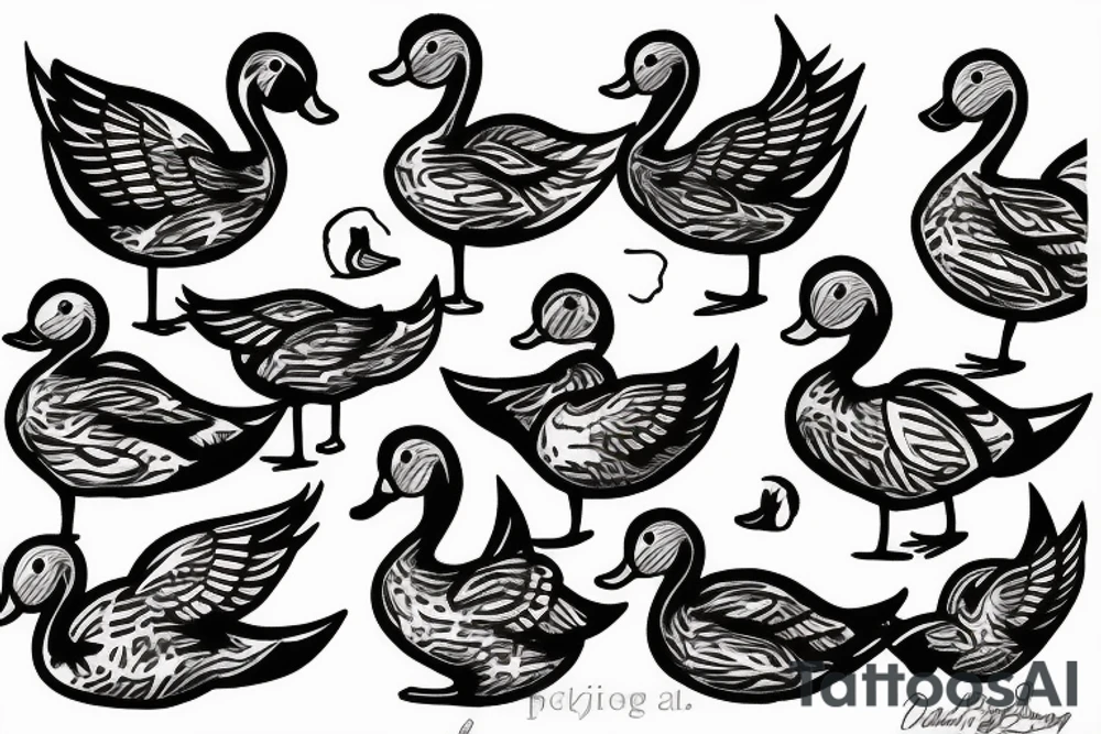 Duck duck goose with 11 ducks tattoo idea