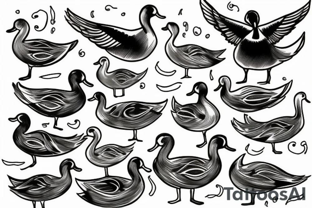 Duck duck goose with 11 ducks tattoo idea