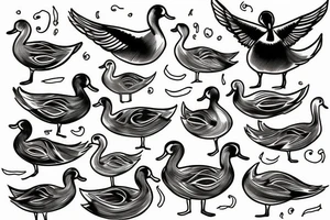 Duck duck goose with 11 ducks tattoo idea