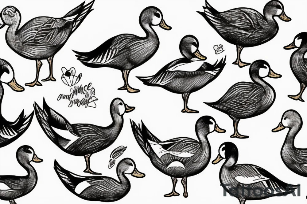 Duck duck goose where each duck is doing a different thing tattoo idea