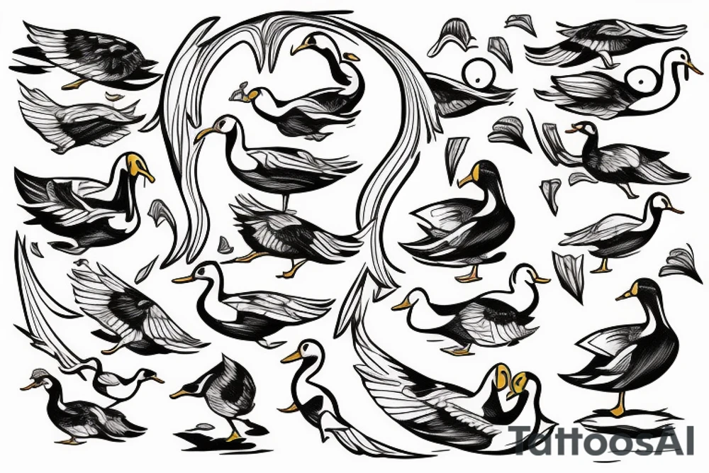 Duck duck goose where each duck is doing a different thing tattoo idea