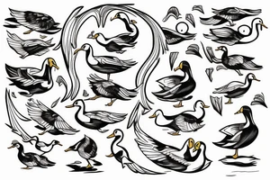 Duck duck goose where each duck is doing a different thing tattoo idea