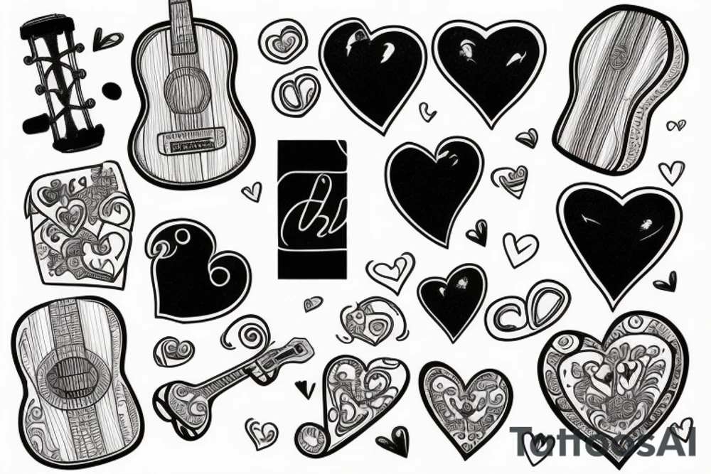 2 of hearts card design with a ukelele tattoo idea