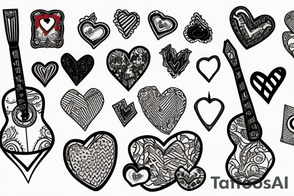 2 of hearts card design with a ukelele tattoo idea