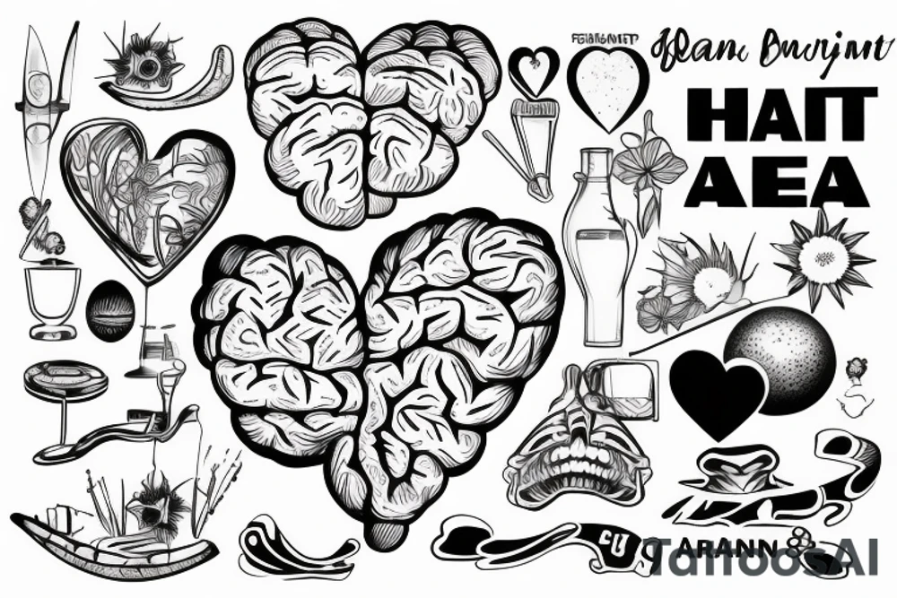brain and heart connection with ipanema beach sunset tattoo idea