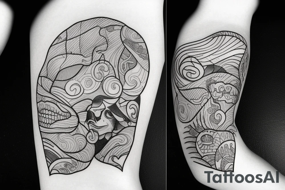 brain and heart connection with ipanema beach sunset tattoo idea