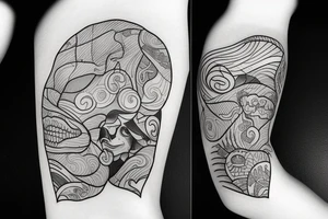 brain and heart connection with ipanema beach sunset tattoo idea