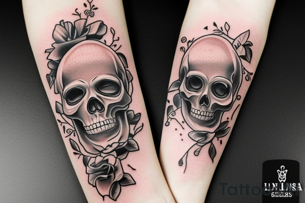 Skeleton watch combined with compas rose and with names: Riv & Luna tattoo idea