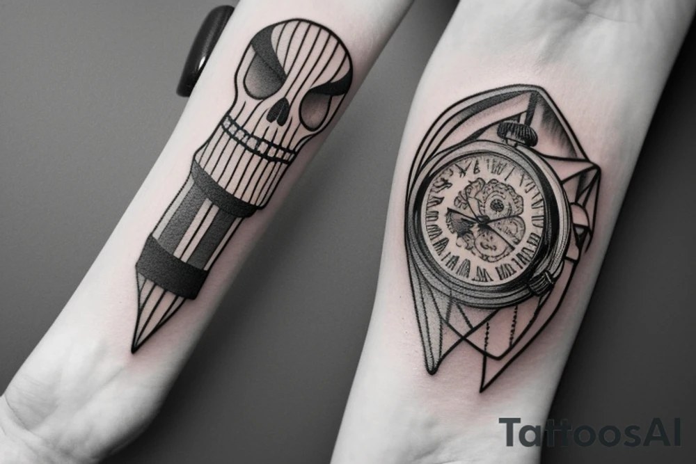 Skeleton watch with names: Riv & Luna tattoo idea