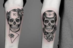 Skeleton watch with names: Riv & Luna tattoo idea