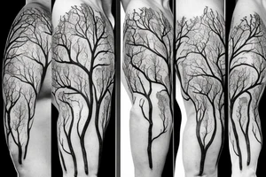 mind, body and soul connected with tree roots and branches tattoo idea
