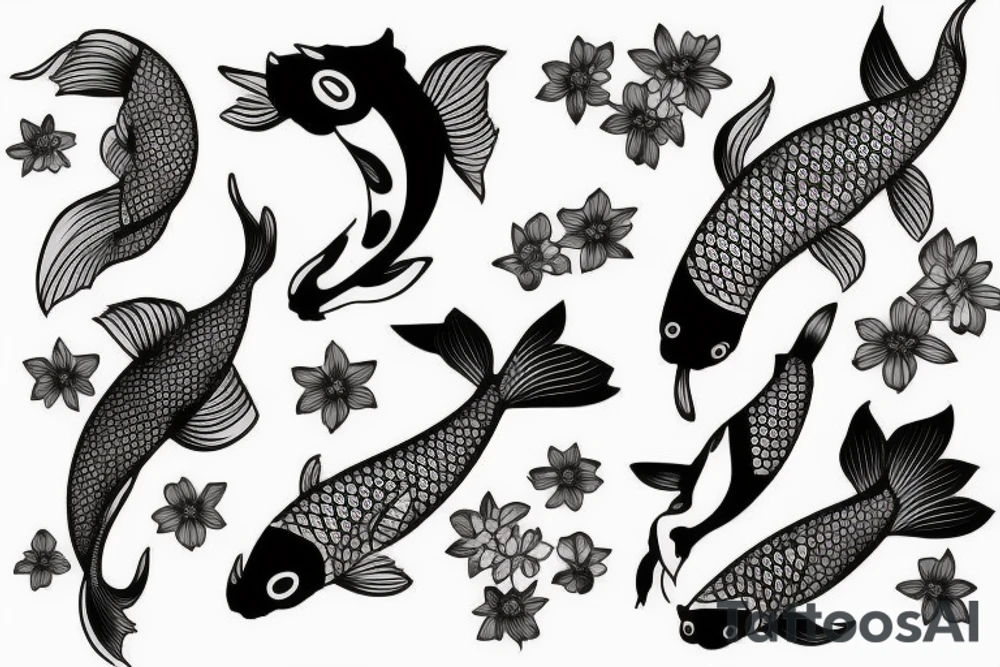 Koi fish and honeysuckle tattoo idea