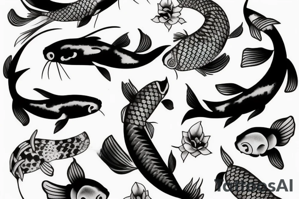 Koi fish and honeysuckle tattoo idea