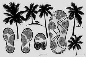 sunset over ipanema beach in rio de janeiro with palm trees, ocean waves and foot prints on the sand tattoo idea