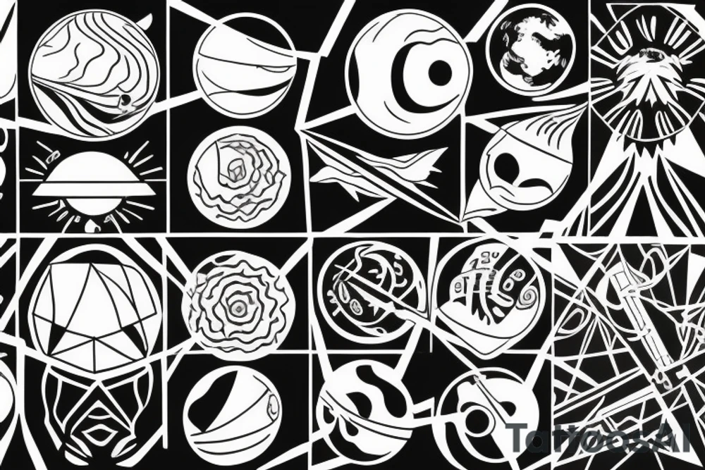 Planets of the solar aligned to the date 03/02/1988 tattoo idea
