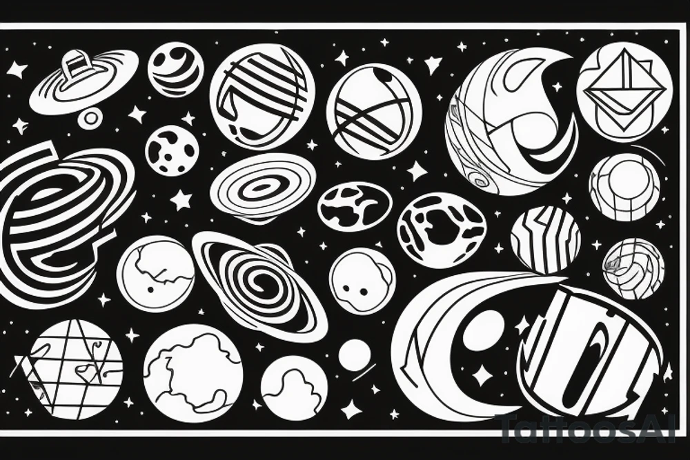 Planets of the solar aligned to the date 03/02/1988 tattoo idea