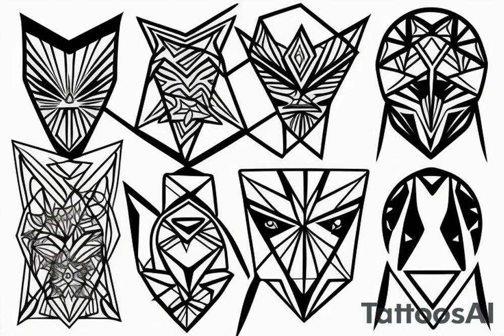 Geometric pattern with straight lines with angel eyes tattoo idea Geometric pattern with straight lines with angel eyes tattoo idea